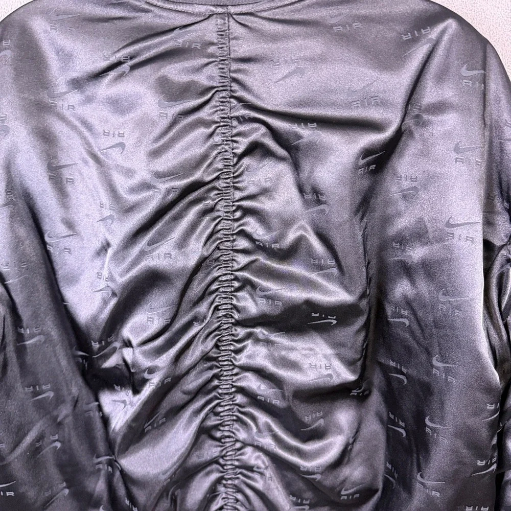 Nike‎ Air Womens Bomber Jacket XL Allover Swoosh Logo Satin Coat Excellent